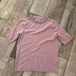 Elegant Pink Pearl Beaded Women's Top Pearl Neck Collar